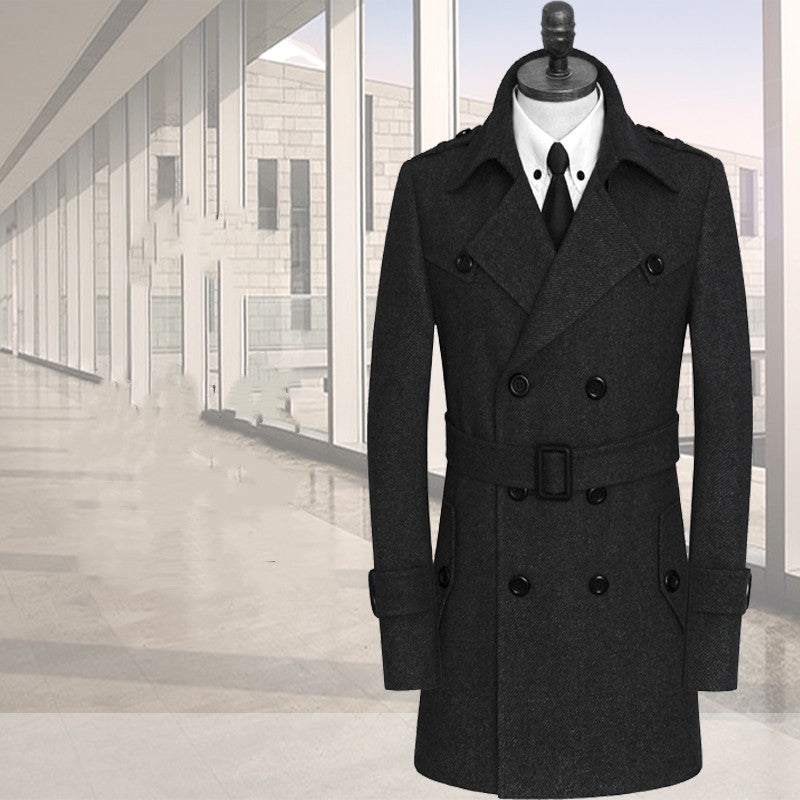 Medium Length Tweed Men's Trench Coat