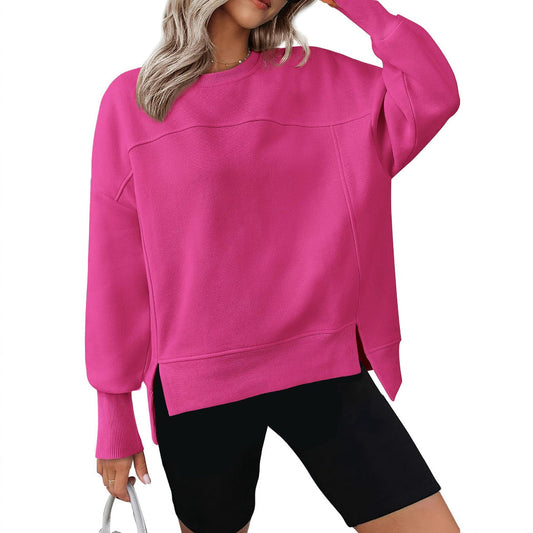 European And American Autumn And Winter Round Neck Long Sleeve Split Casual Loose Sweatshirt