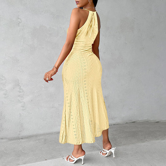 Women's Sexy Halter Neck Ruched Bodycon Midi Dresses Elegant Sleeveless Cocktail Party Dress