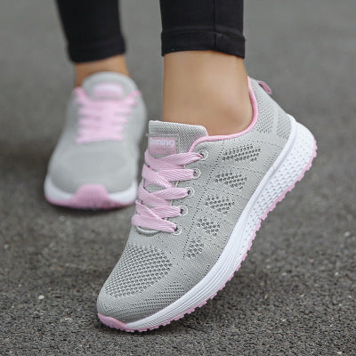 Damen Freizeitschuhe, modische atmungsaktive Laufschuhe aus Mesh, flache Schuhe, weiße Damen-Sneaker, Damen-Tennisschuhe, Damenschuhe.