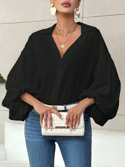 Niche Fashionable French Polka Dot Half-open Collar Design Loose Bubble Long Sleeve Top