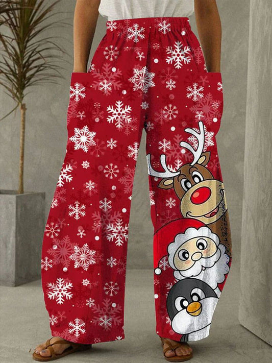 Christmas 3D Printed Wide-leg Trousers