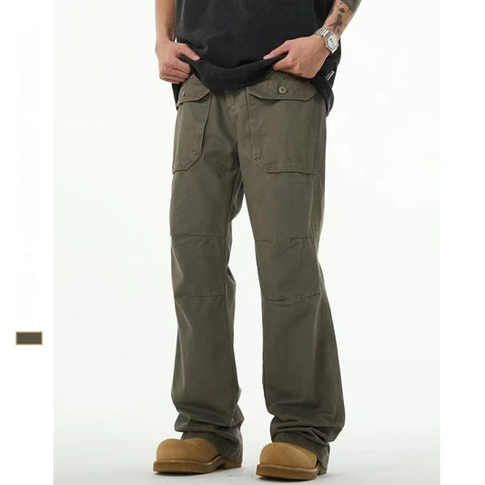 Men’s Trendy Gray-Green Overalls – Casual & Loose-Fit