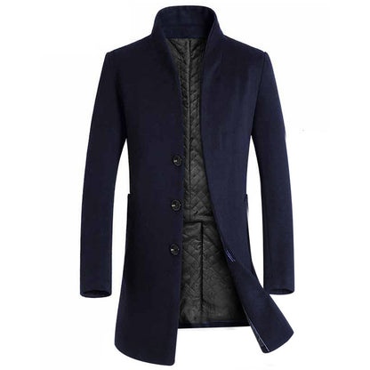 Men's Long Woolen Trench Coat