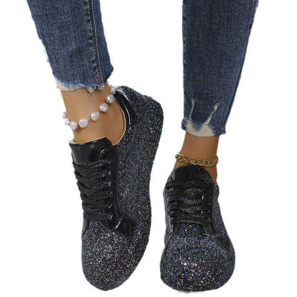 Plus Size Spaanse Pumps met Pailletten, Casual Modieus, Vrouwen, Vetersluiting aan de Voorzijde, Sneakers