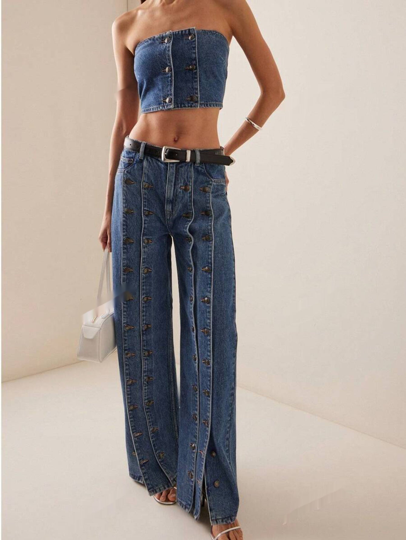 Fashionable Button Front Slit Straight Jeans