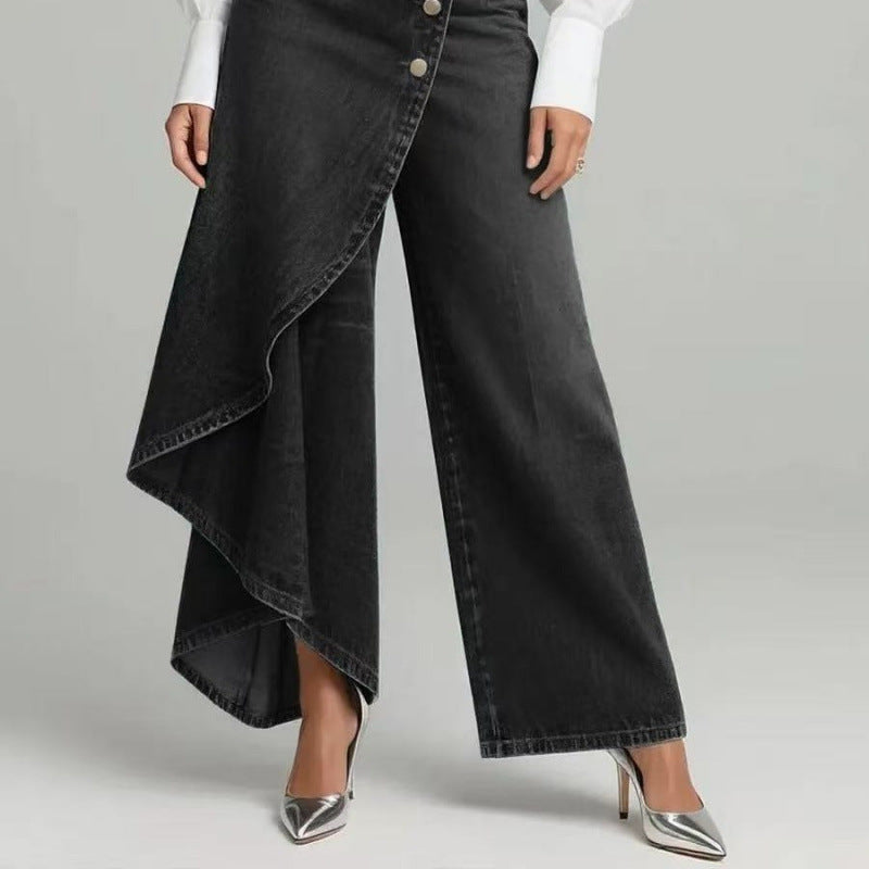 Women’s Denim Skort with Button Closure & Washed Finish