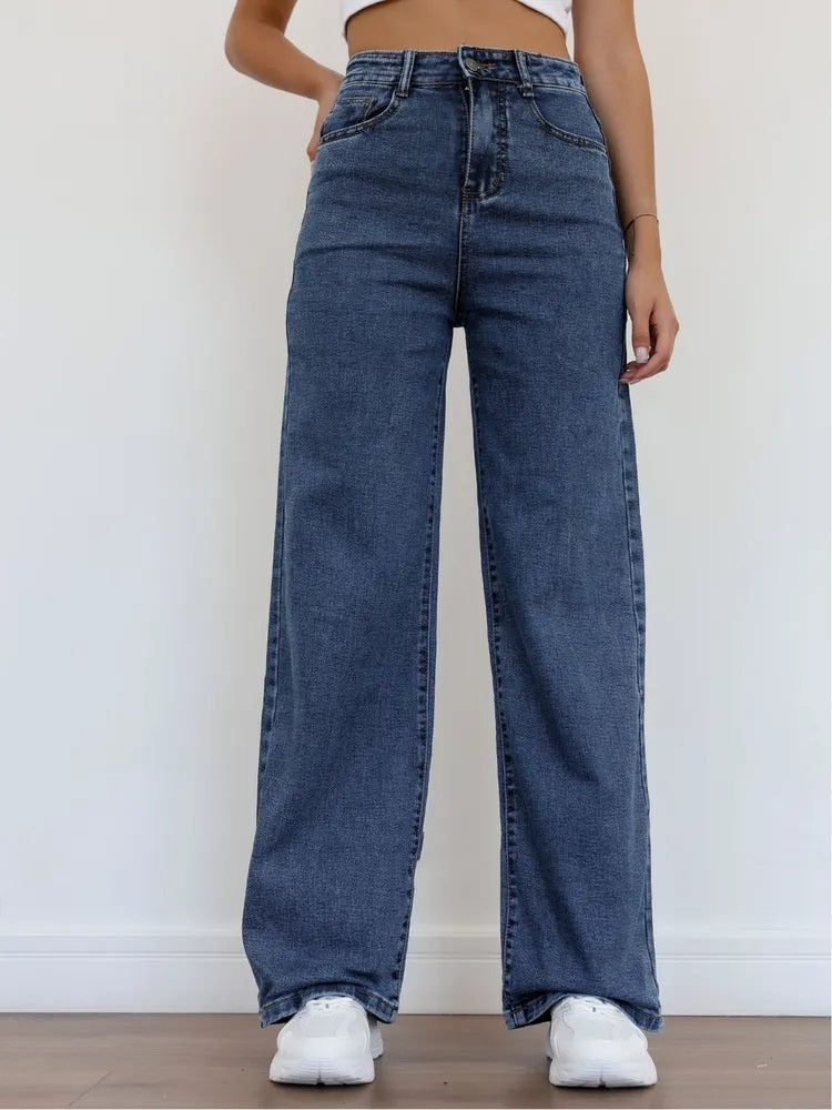 Women’s High-Waist Washed Straight Leg Jeans
