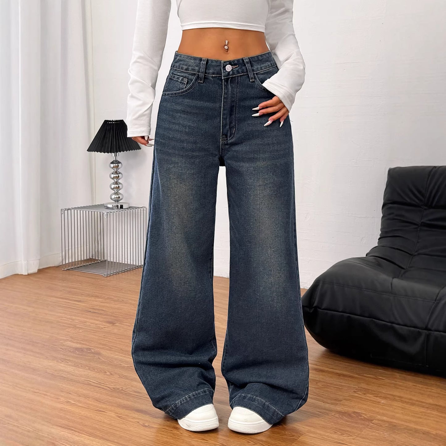 Retro American Style Wide Leg Denim Jeans