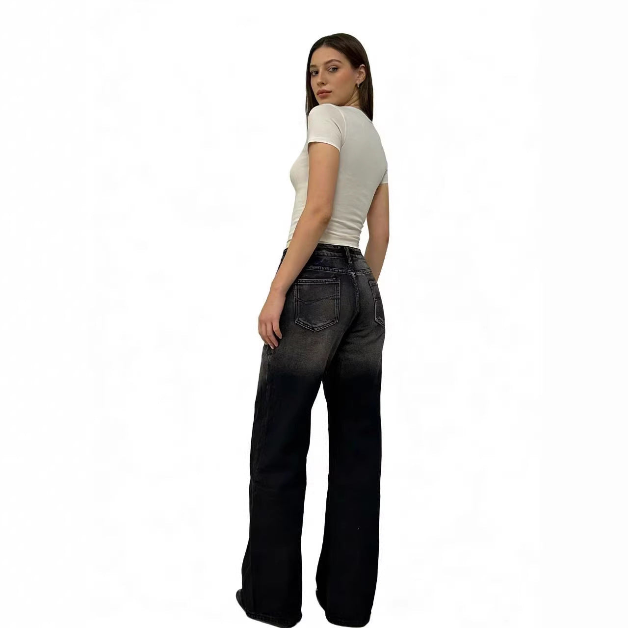 Women’s Washed Gradient Casual Straight Leg Jeans