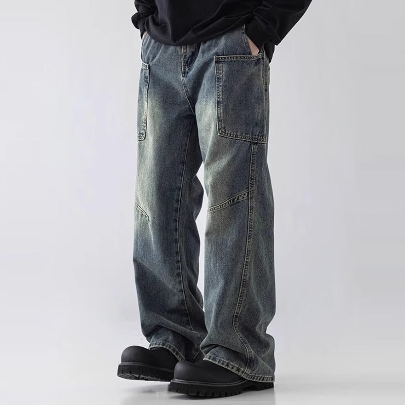 Mens Loose Fit Wide Leg Jeans