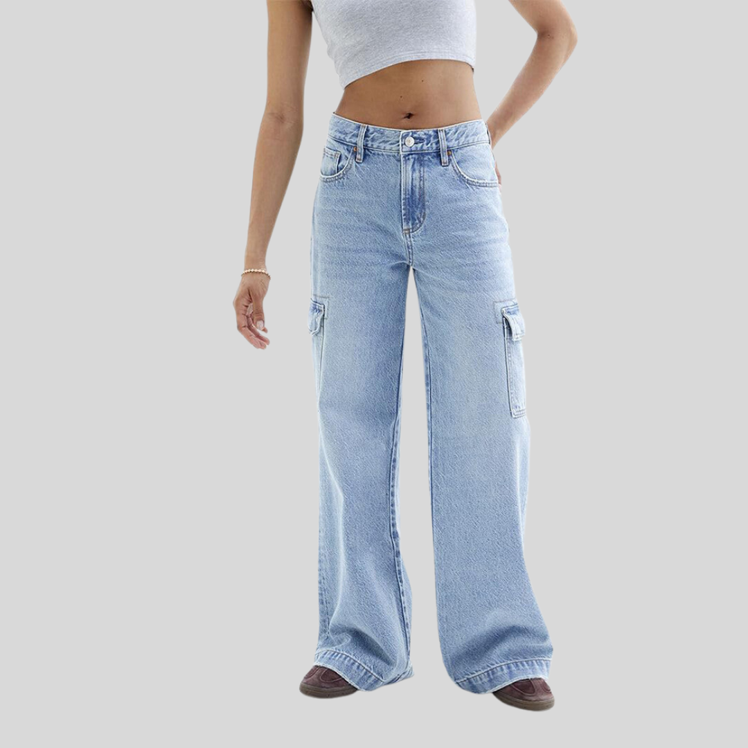Casual Loose Fit Denim Jeans with Large Flap Pocket