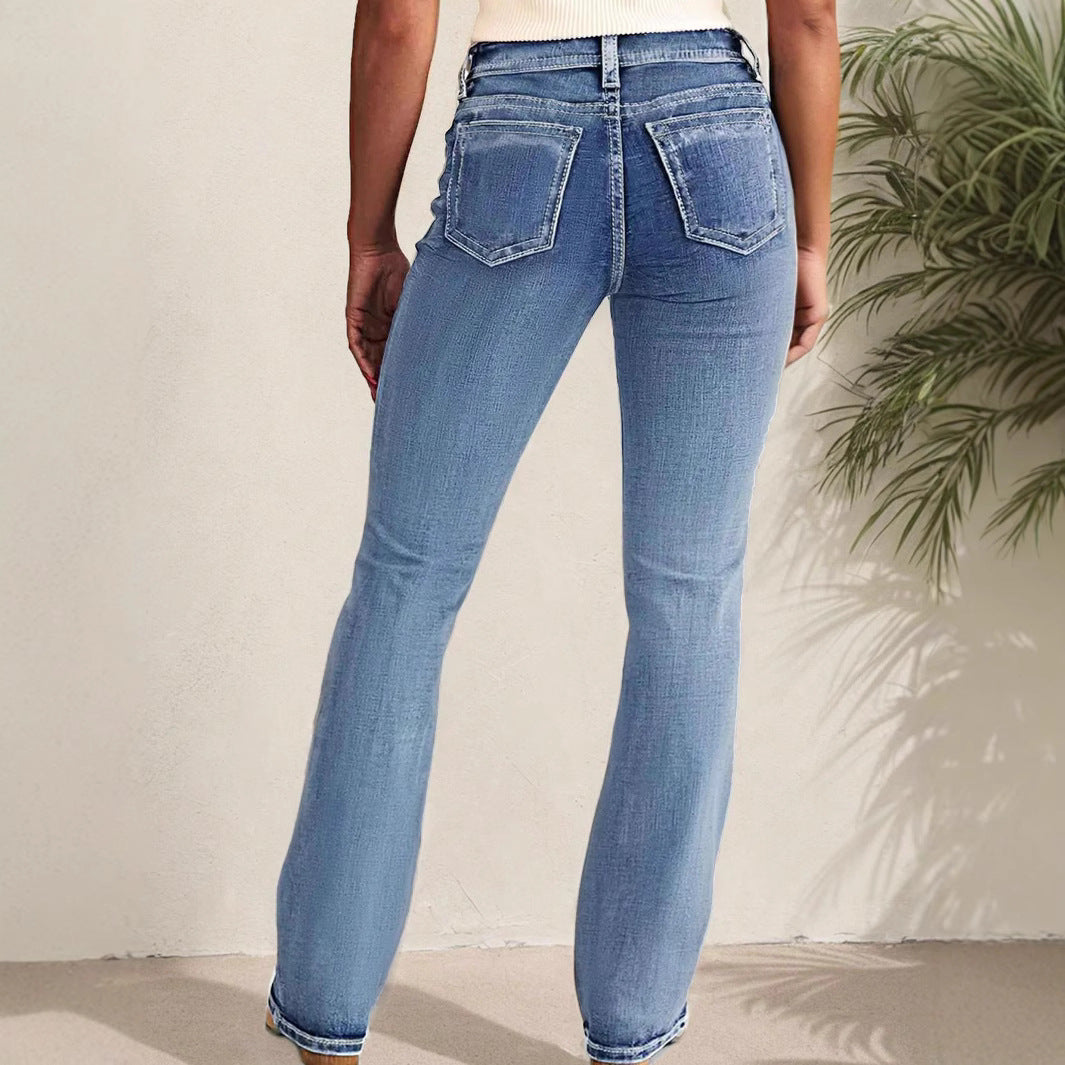 European & American Slimming Washed Straight Jeans