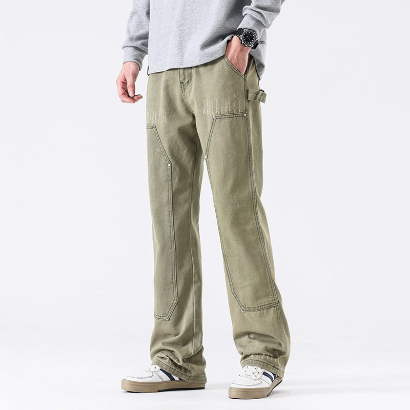 Wind Washed Distressed Army Green Jeans