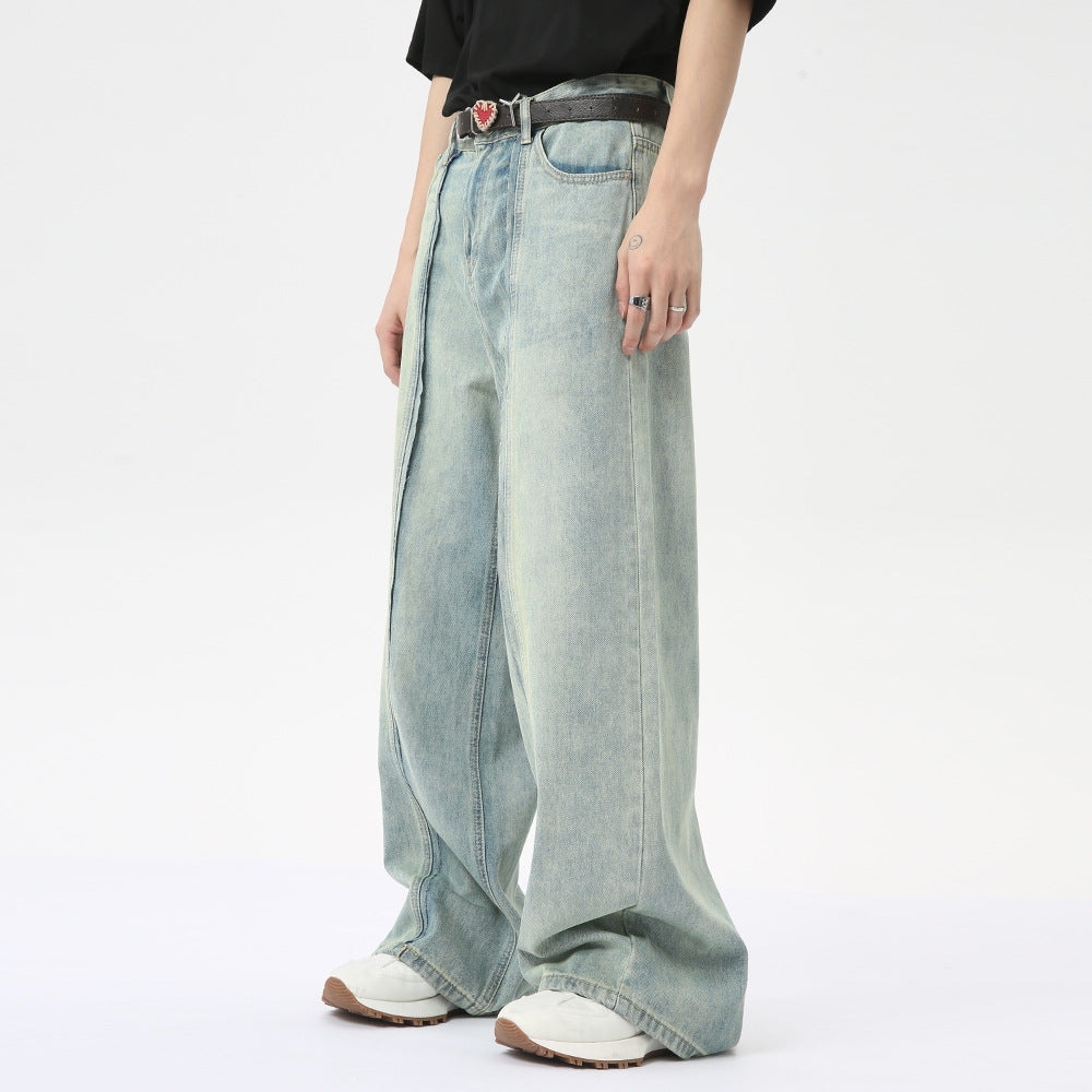 Stitching Design Wide Leg Jeans