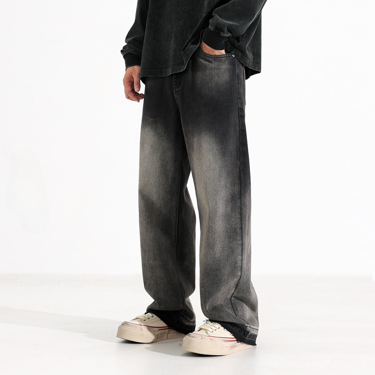 American-style Heavy Washed Wide Leg Jeans