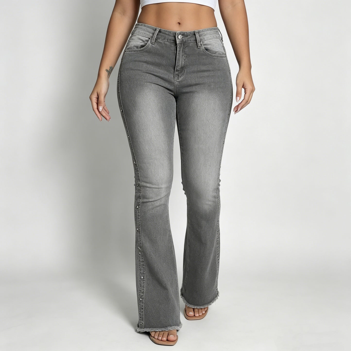 Women’s High-Waisted Studded Flare Jeans