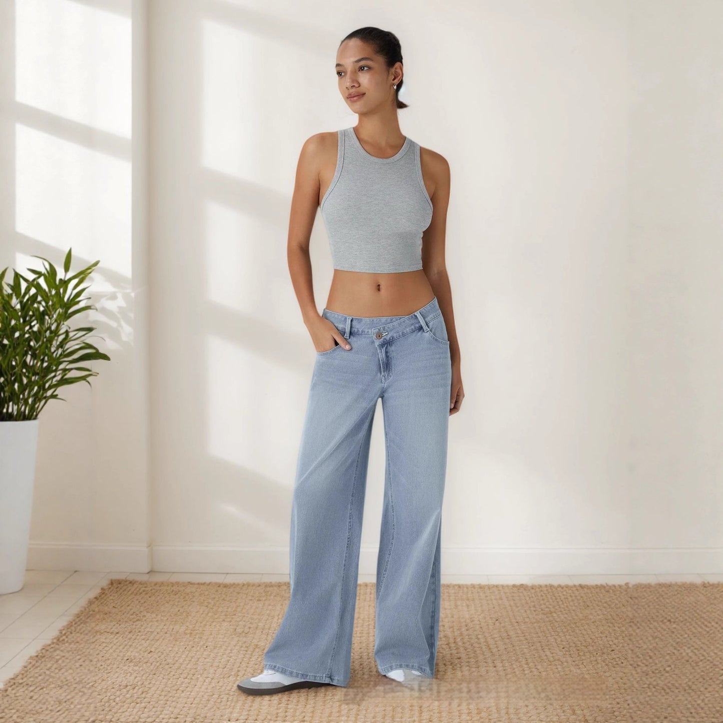 Asymmetric Low Rise Loose Fit Denim Jeans