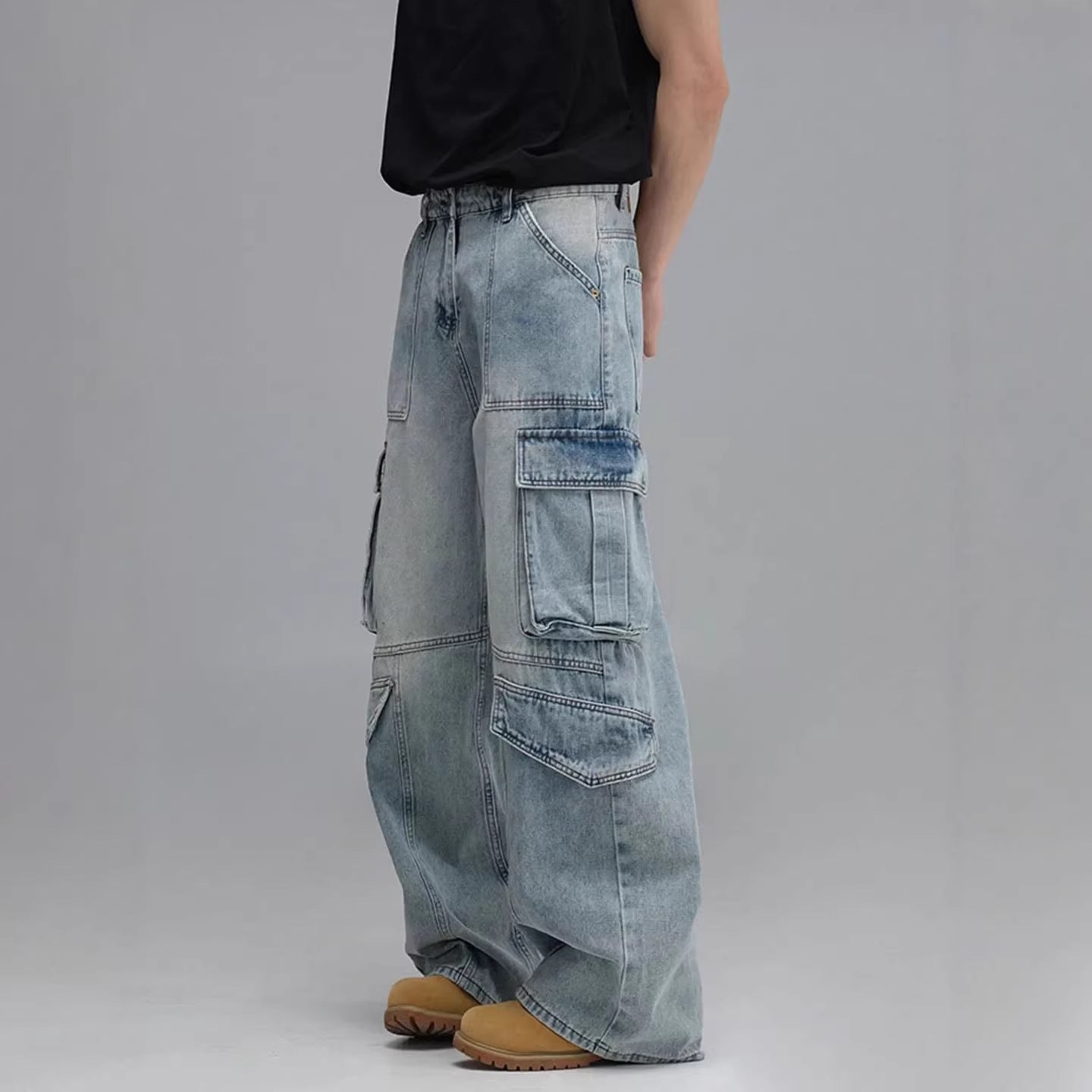 Washed Multi-Pocket Casual Wide-Leg Jeans