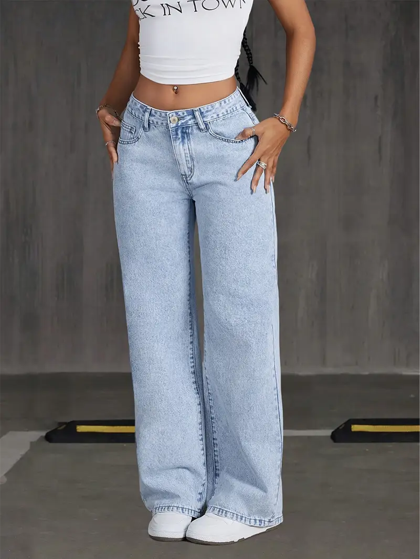 High-Waisted Light Wash Straight Fit Jeans