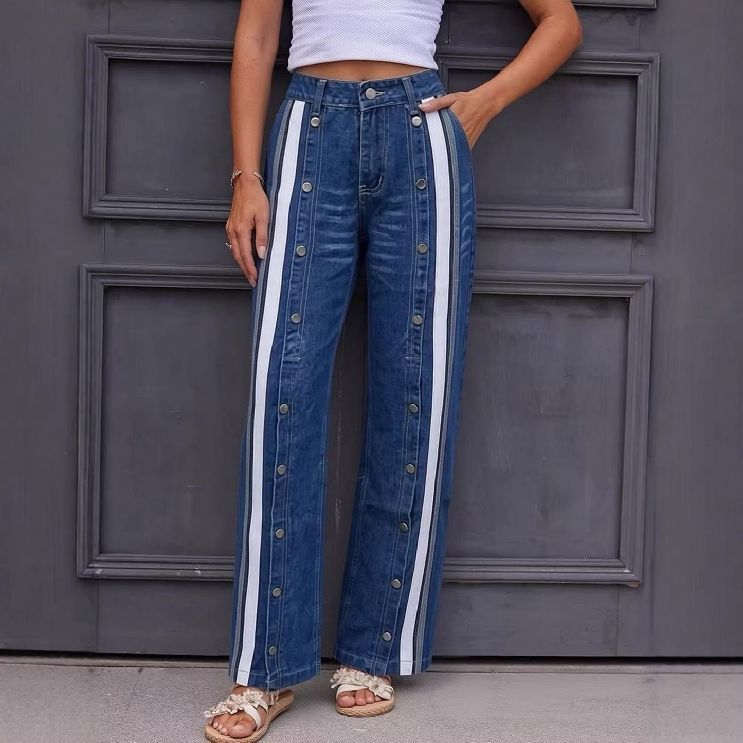 Fashionable Retro Flared Wide Leg Denim Jeans