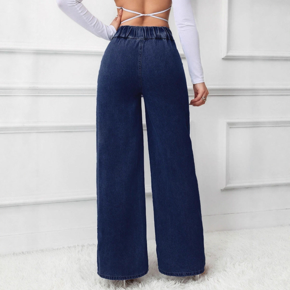 Retro Deep Blue High-Waist Wide Leg Jeans