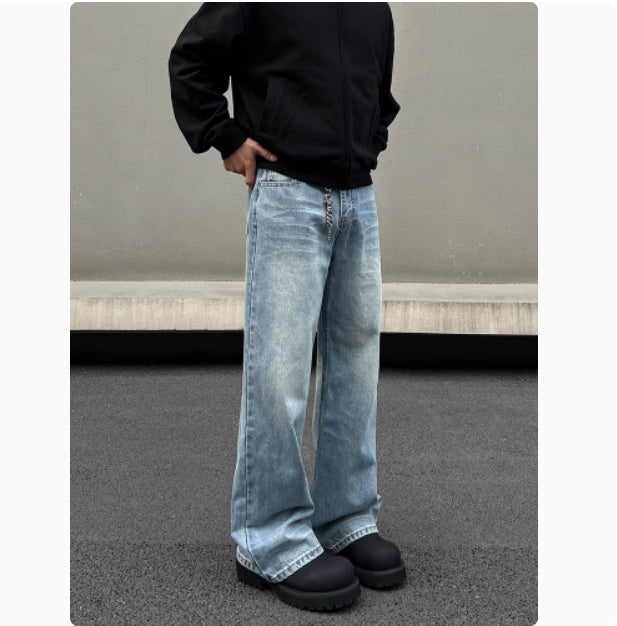 Retro Whisker Washed Wide Leg Jeans