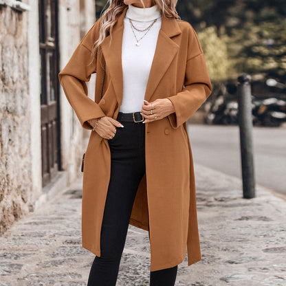Women's Lace-Up Woolen Coat