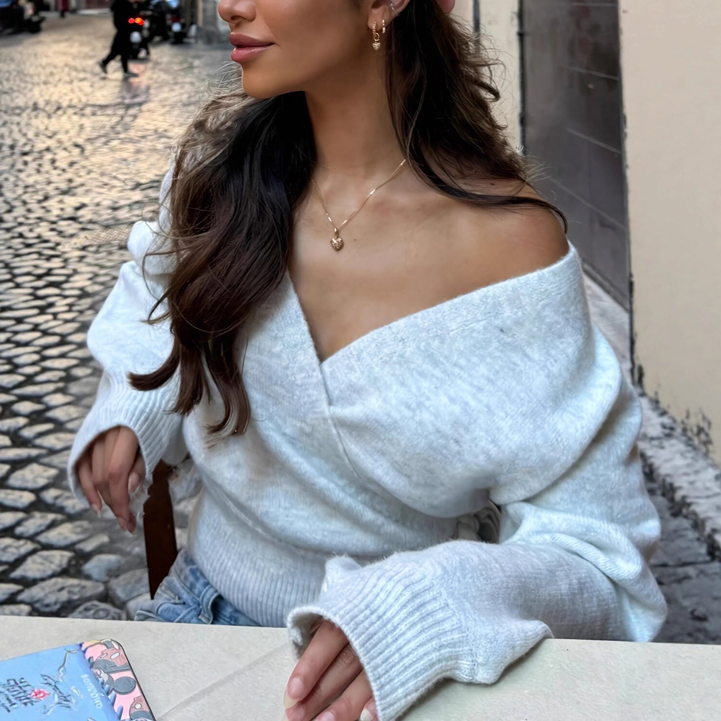 Solid-color Cross V-neck Asymmetrical Strap Top