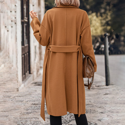 Women's Lace-Up Woolen Coat