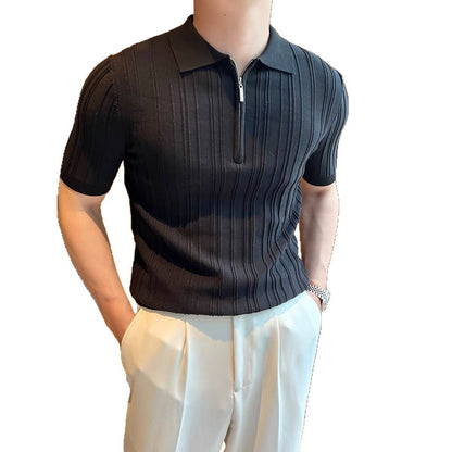 Retro Jacquard Zipper Polo
