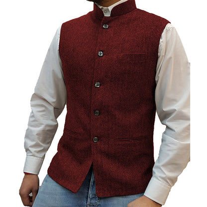 Zhongshan Collar Herringbone Pattern Vest for Men