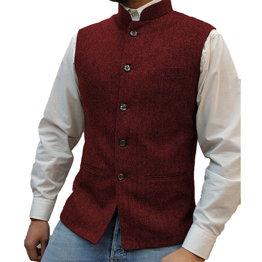 Zhongshan Collar Herringbone Pattern Vest for Men