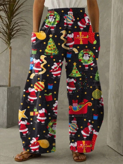 Christmas 3D Printed Wide-leg Trousers