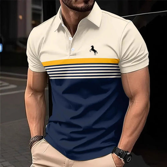 Men’s Striped Color-Block Golf Polo