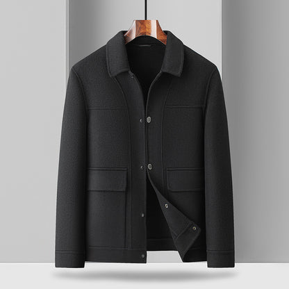Plus Size Woolen Coat with Turn-Down Collar