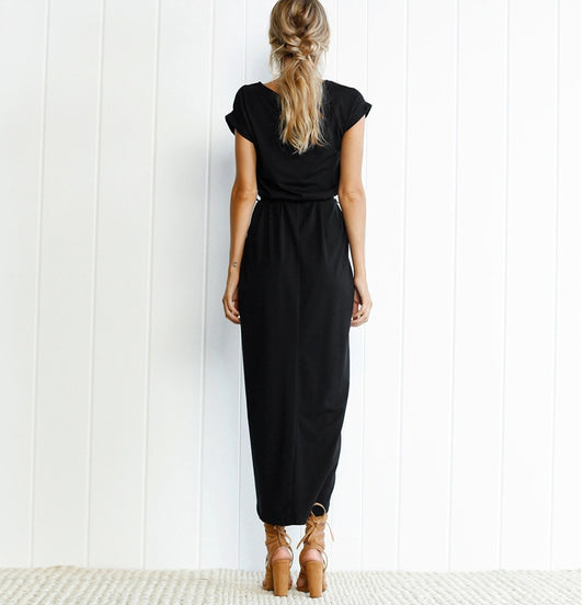 summer crossover new solid color anti-sleeve flat jumpsuit long skirt dress