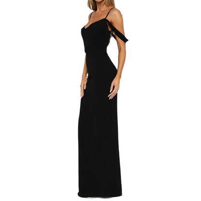 Summer New French Style Temperament Sexy Low Cut Solid Color Sling Backless Dress