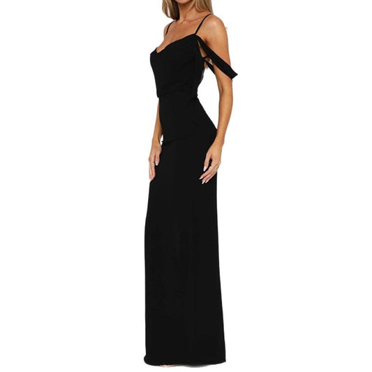 Summer New French Style Temperament Sexy Low Cut Solid Color Sling Backless Dress