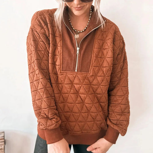 Geometric Quilted Half-Zip Top