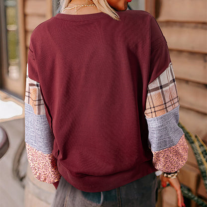 Women's Plaid Stitching Long-sleeved Top