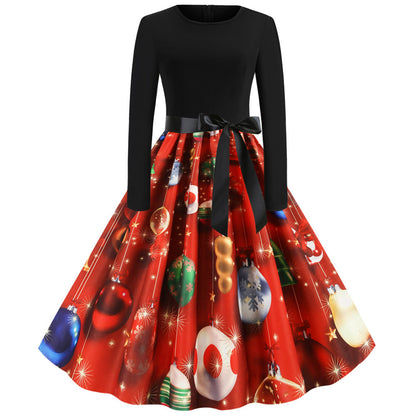 Christmas Autumn And Winter Elegant Retro Casual A- Line Large Hem Dress