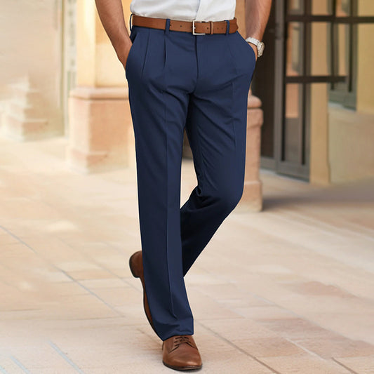 Men’s Mid-Waist Straight-Leg Suit Pants
