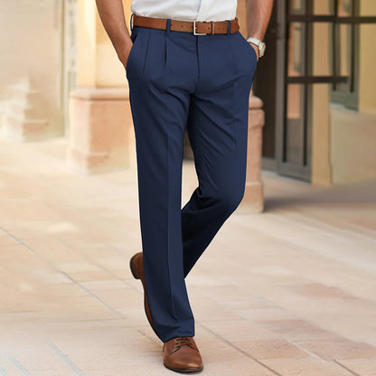 Men’s Mid-Waist Straight-Leg Suit Pants