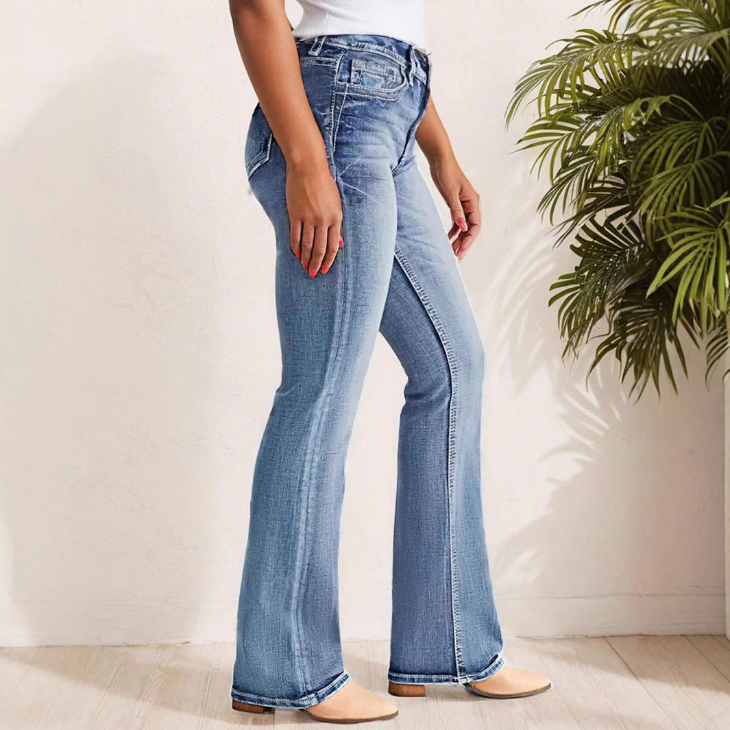 European & American Slimming Washed Straight Jeans