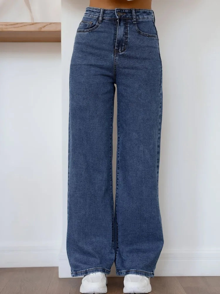 Women’s High-Waist Washed Straight Leg Jeans