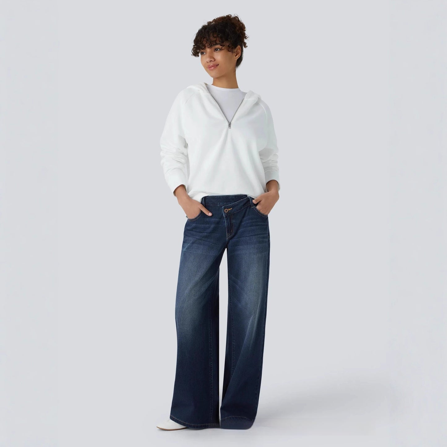 Asymmetric Low Rise Loose Fit Denim Jeans