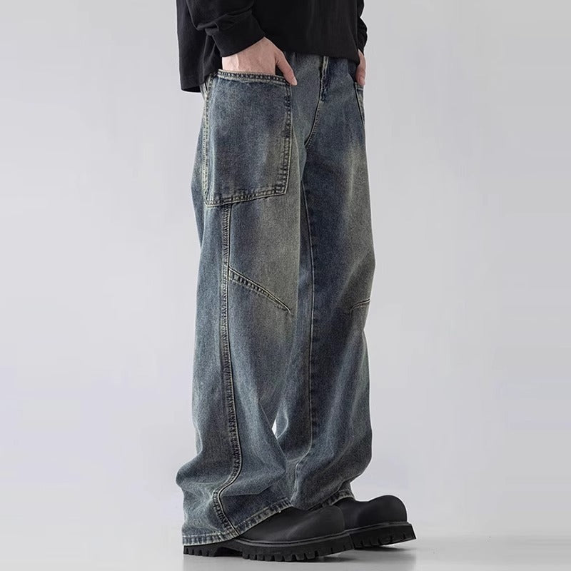 Mens Loose Fit Wide Leg Jeans