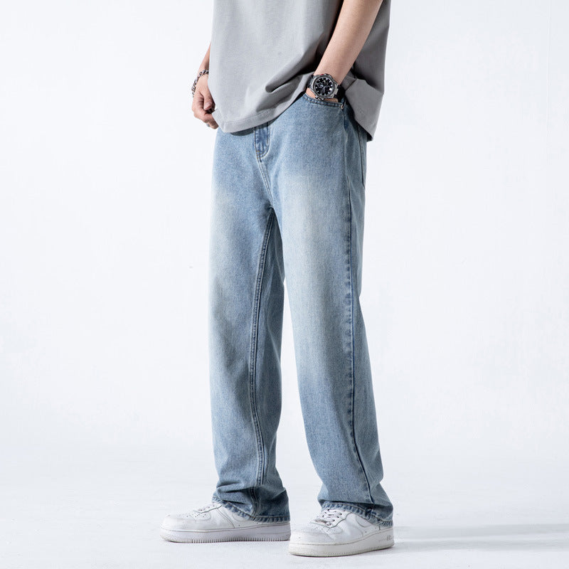 Men’s Vintage Washed Draping Slim Fit Jeans