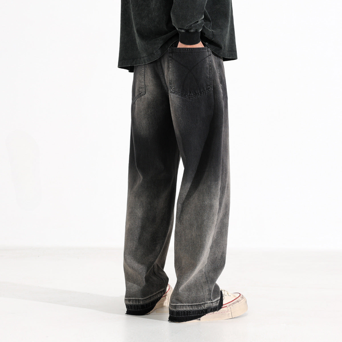 American-style Heavy Washed Wide Leg Jeans